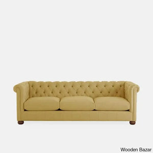 Sutta Premium Chesterfield 3 Seater Sofa - Wooden Bazar Cream