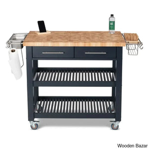 Sydney 38.30’’ Wide Rolling Kitchen Cart Trolley Cart Cabinet Kitchen Island With Storage