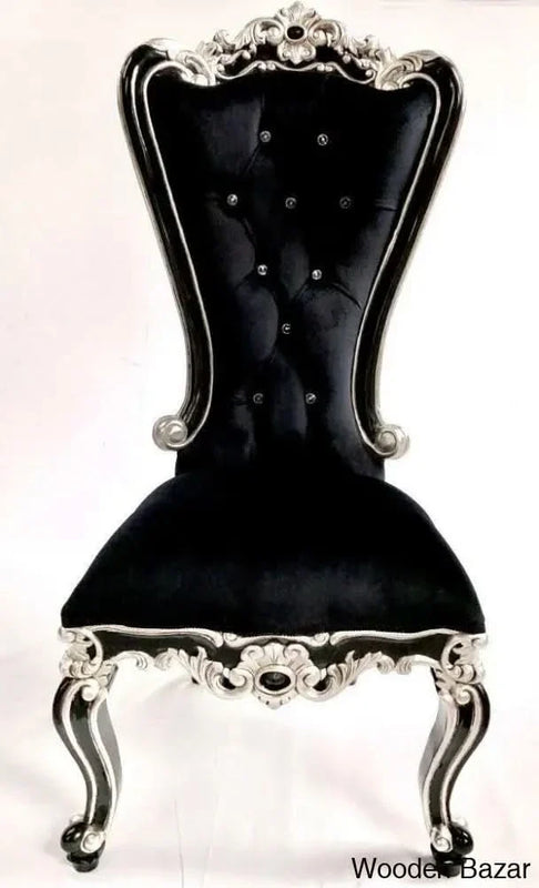 TALL A 1 BLACK MAYFAIR DINING THRONE BLACK AND SILVER BAROQUE W CRYSTAL BUTTONS