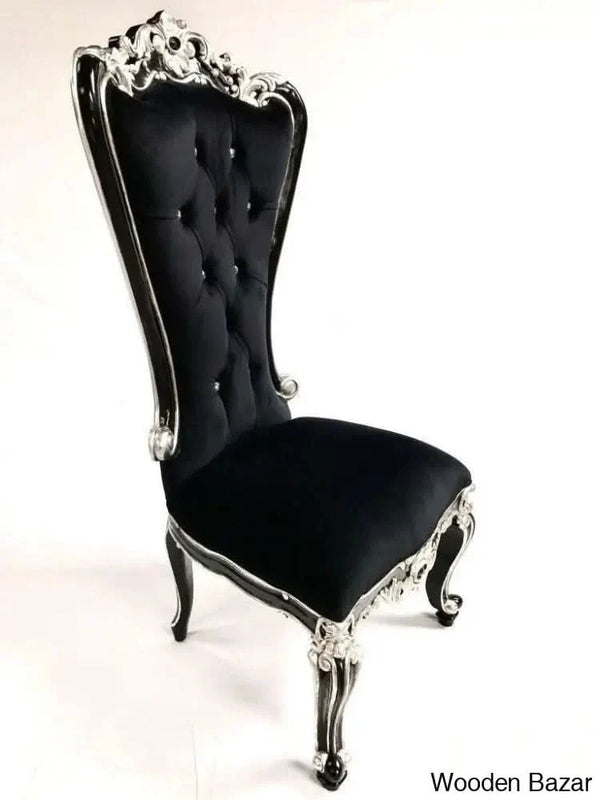 TALL A 1 BLACK MAYFAIR DINING THRONE BLACK AND SILVER BAROQUE W CRYSTAL BUTTONS