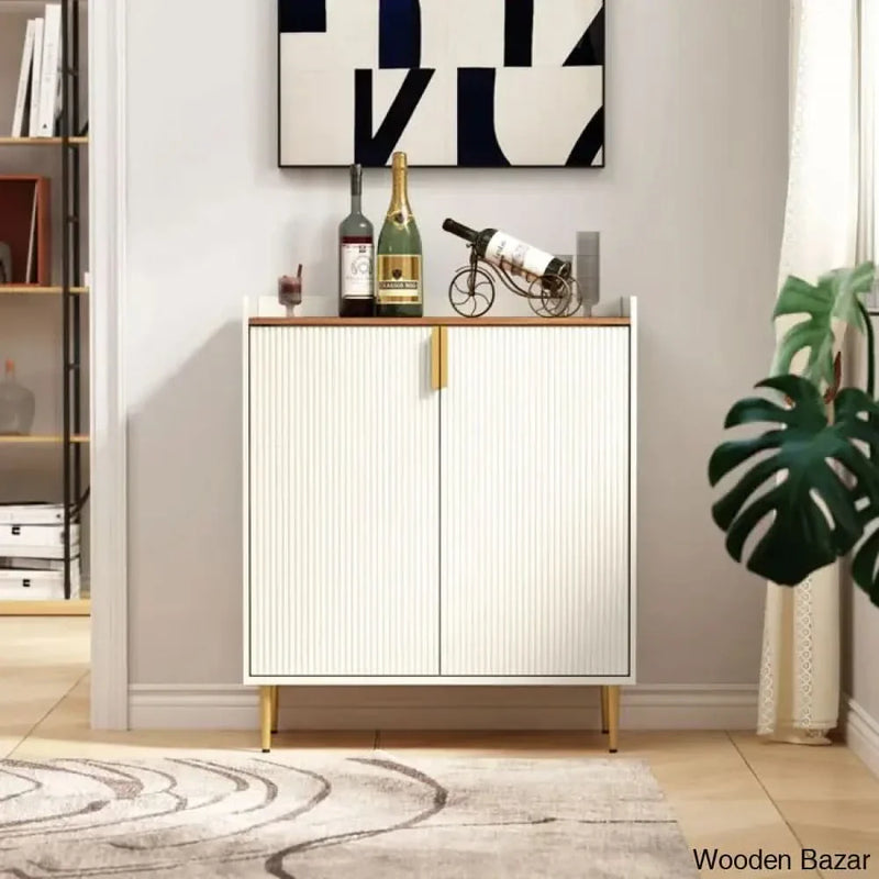 Teaire Modern Coffee Bar Cabinet with Wine Racks and Storage Drawer