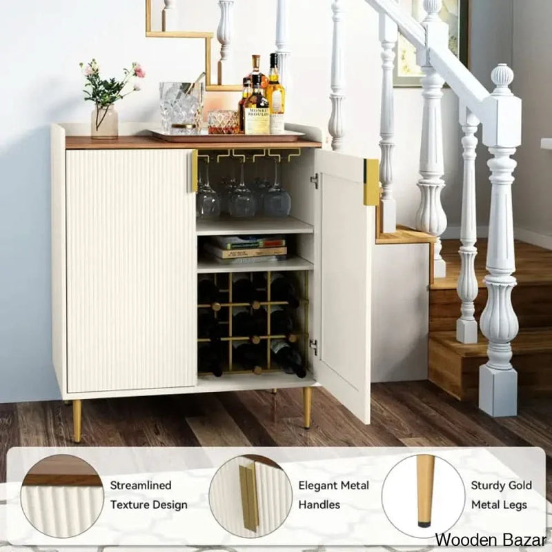Teaire Modern Coffee Bar Cabinet with Wine Racks and Storage Drawer