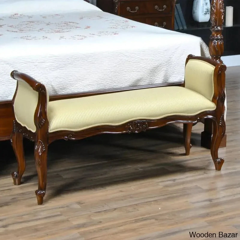 Teak Wood Upholstered Bench