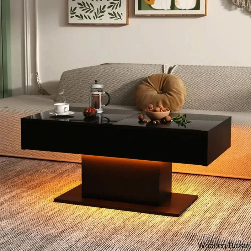 Teirtzan Modern LED Center Coffee and center Table Sliding Top with Storage for Living Room High Glossy