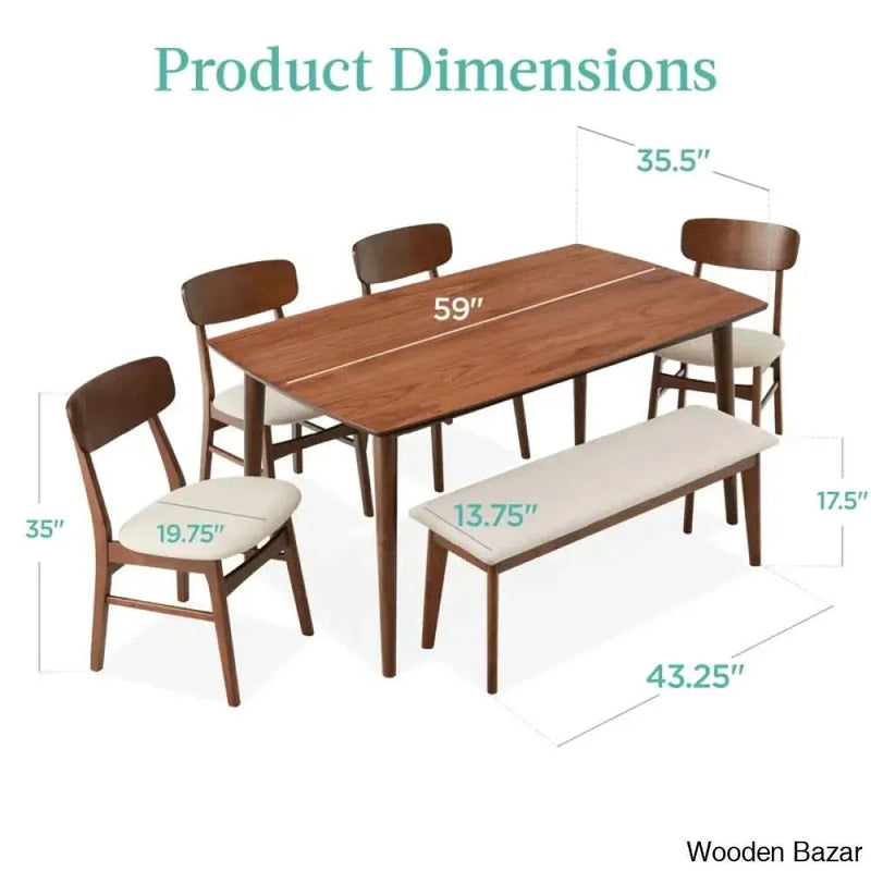 Tessie Stylish 6 Seater Dining Table Set In Wooden
