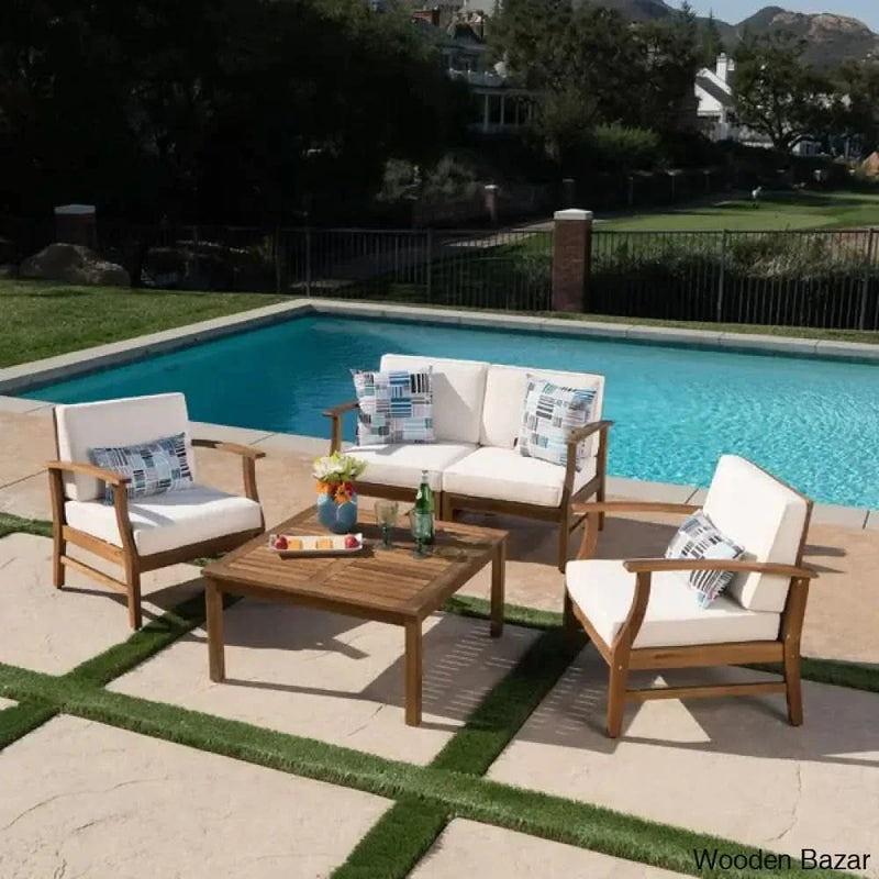 Theodore Solid Wood 4 - Person Seating Group with Cushions