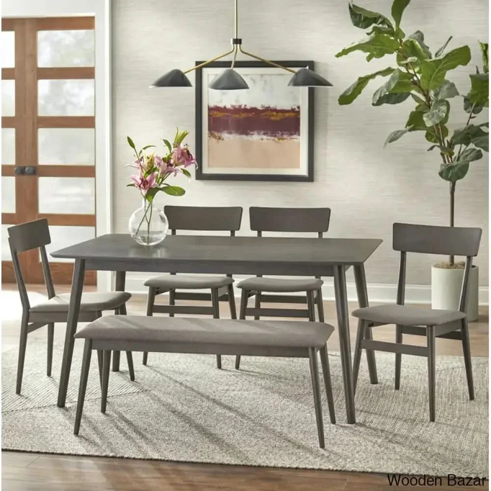 Tobin Stylish Wooden 5 Seater Dining Table Set - Bazar Gray