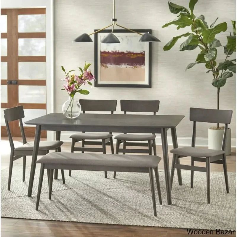 Tobin Stylish Wooden 5 Seater Dining Table Set - Bazar Gray