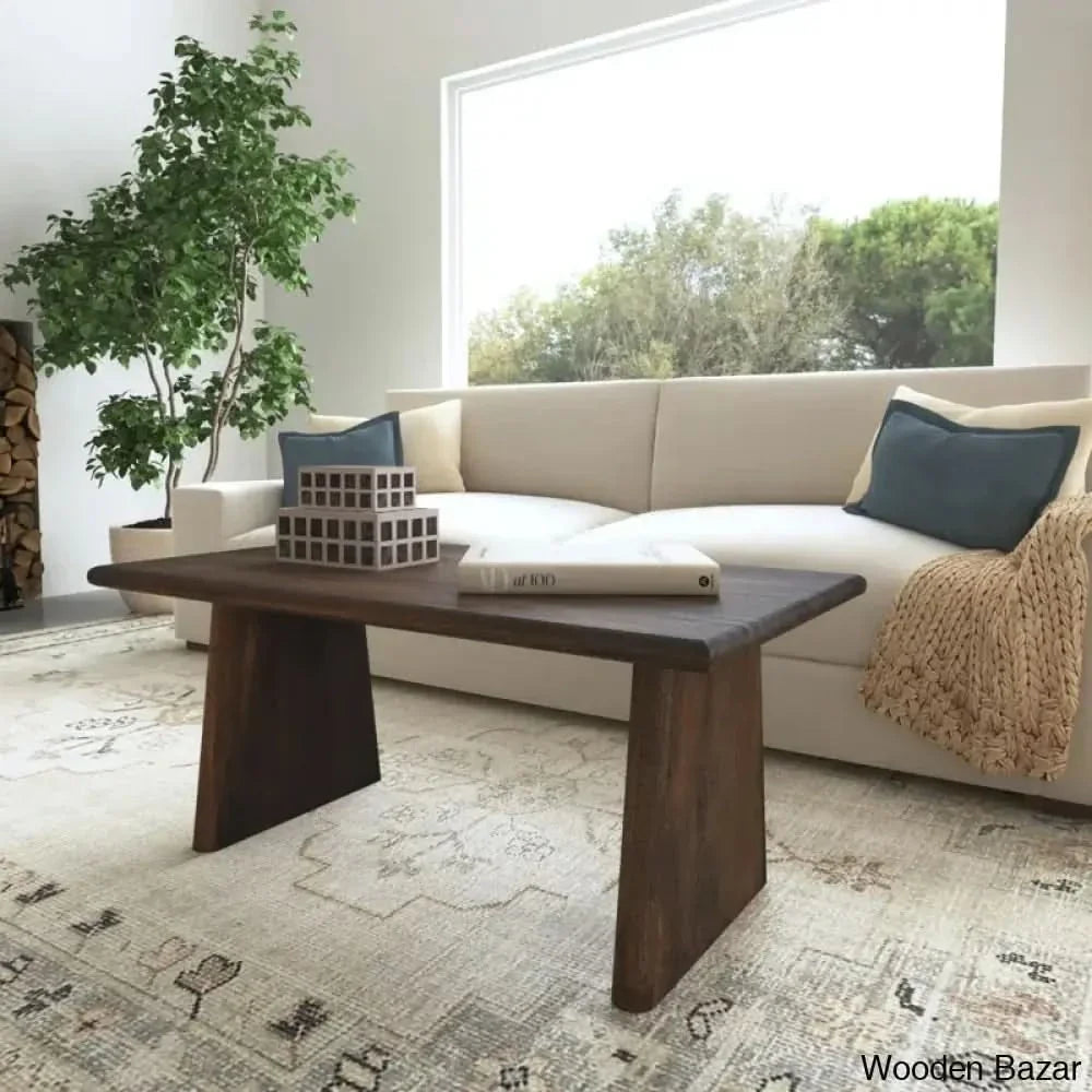Trapeziuml Plank Wood Coffee And Center Table Dark Brown