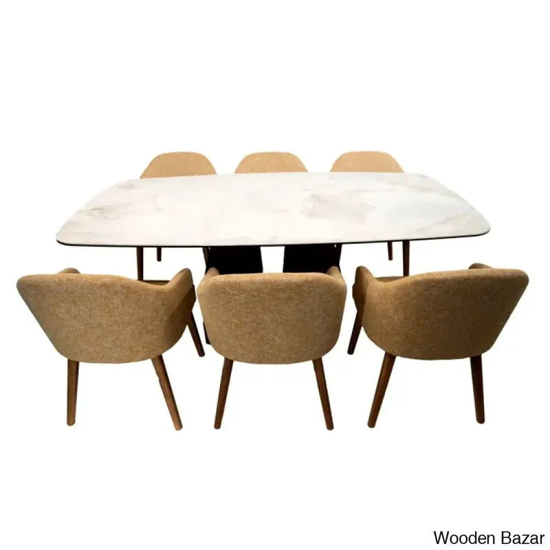 Trism New 6 Seater Double Pedestal Dining Set Marble Top - Craft Decor