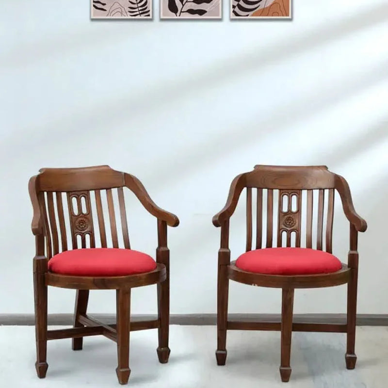 upholstered Teak Wood Arm Chair - Craft Decor