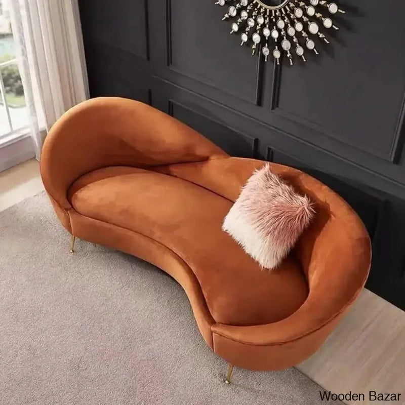 Velvet Round Arm Curved Sofa - Wooden Bazar
