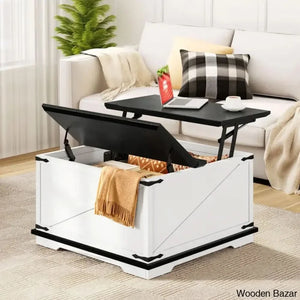 Vihaanu Farmhouse Lift Top Coffee And Center Table 2 Way With Storage For Living Room Black/White
