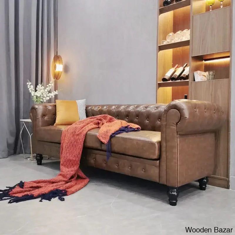 Walsh Button-Tufted Chesterfield Sofa Set With Modern PU Leather Upholstered Couches for Living Room or Apartment