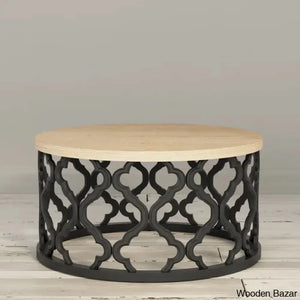 Windfield Farmhouse Round Coffee Table Rustic Distressed Wood Top Black
