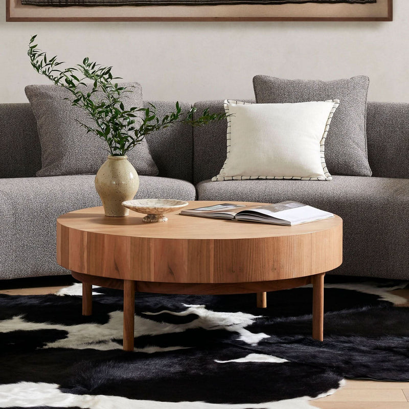 Edden Wood Drum Round Coffee Table - Craft Decor