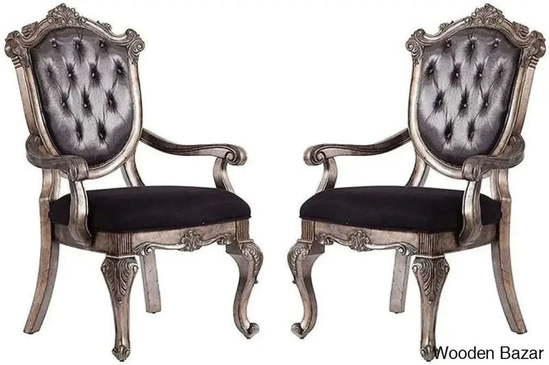 Wooden Arm Chair with Tufted Button ( Set of 2 )