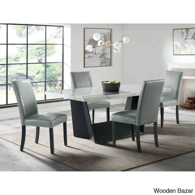Craft Decor 5 Piece Marble Top Trestle Dining Set