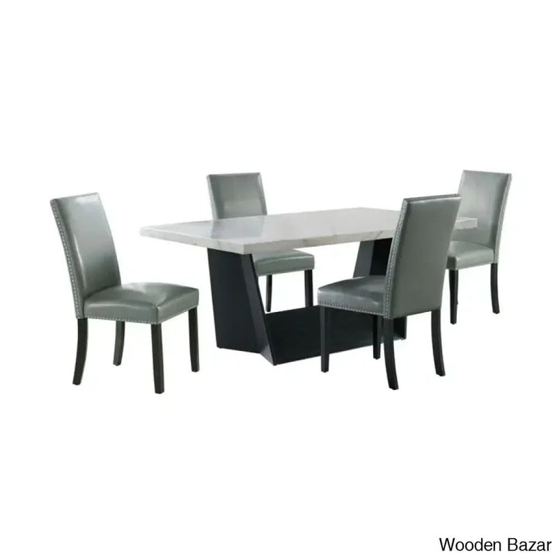 Craft Decor 5 Piece Marble Top Trestle Dining Set