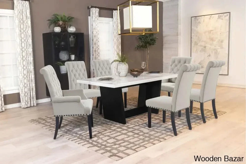 Craft Decor 6 seater Marble Top Trestle Dining Set