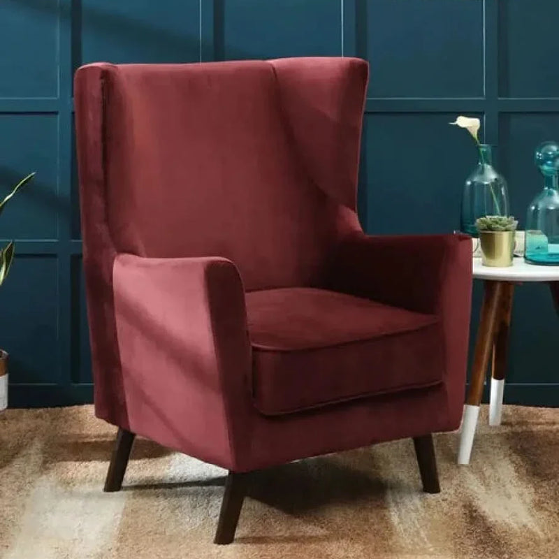Craft Decor Alcalde Wing Chair in Velvet Wine Red Colour