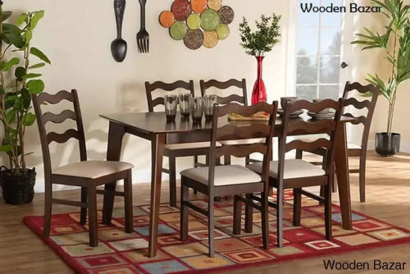 Craft Decor Baxton Studio Amara Mid-Century Modern Cream Fabric and Dark Brown Finished Wood 7-Piece Dining Set