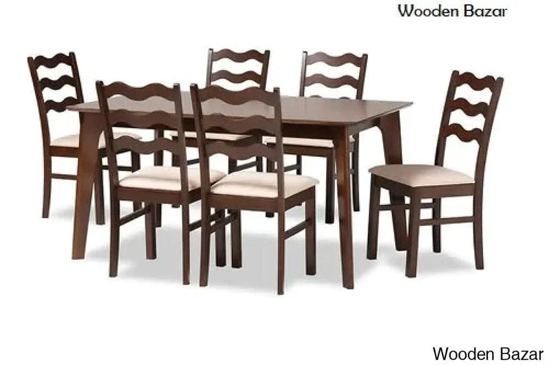 Craft Decor Baxton Studio Amara Mid-Century Modern Cream Fabric and Dark Brown Finished Wood 7-Piece Dining Set