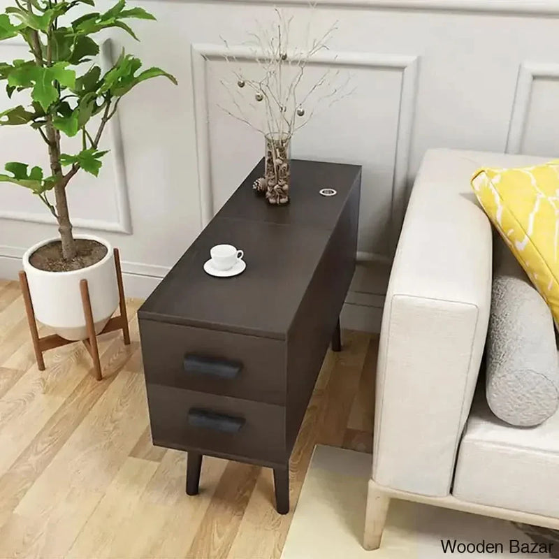 Craft Decor Brown Rectangle End Table with Drawers Modern Sofa Table for Living Room