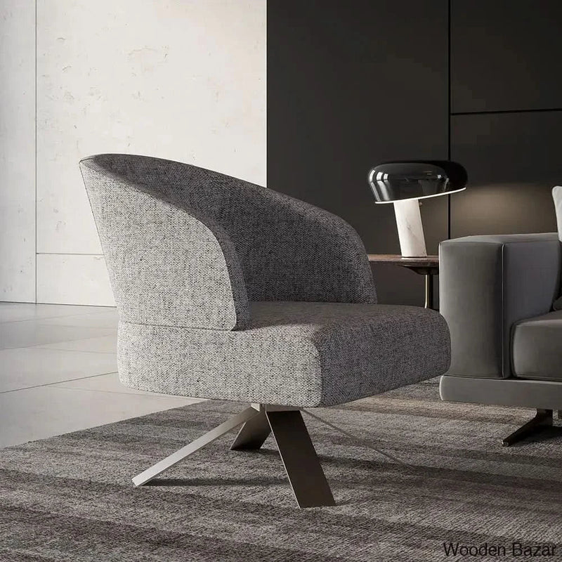 Craft Decor Cotton & Linen Upholstered Accent Chair with Stainless Steel Base