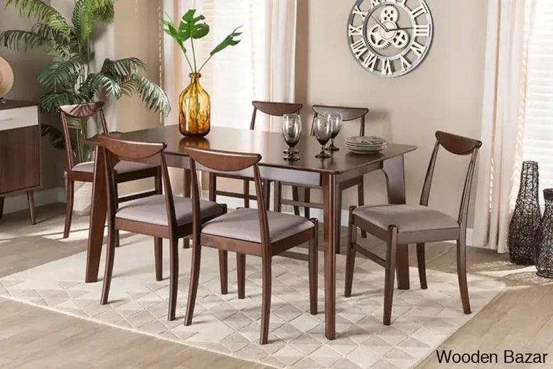 Craft Decor Delphina Mid-Century Modern Warm Grey Fabric and Dark Brown Finished Wood 7-Piece Dining Set