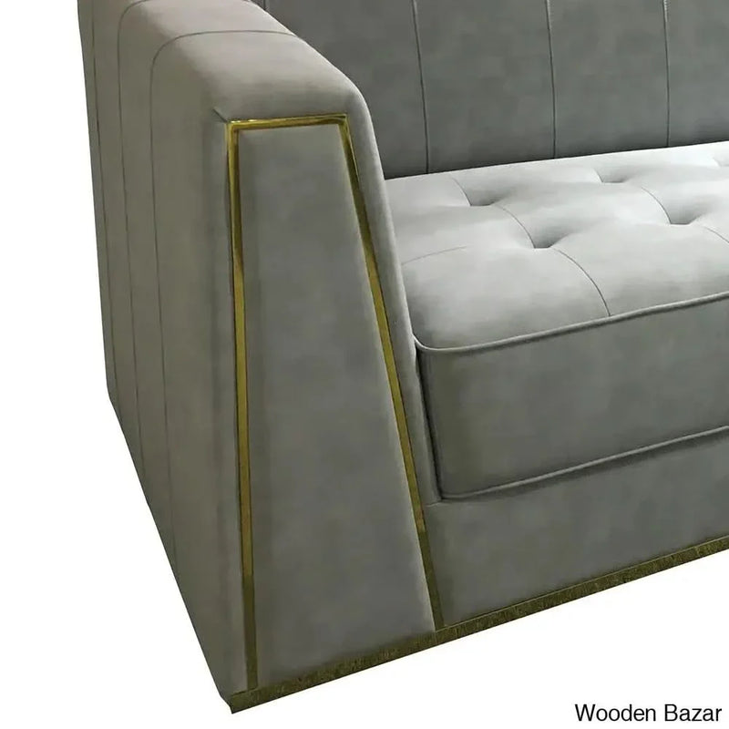 Wooden Bazar  Faux Leather Tufted 3 Seater Sofa with Square Arms Living Room Furniture