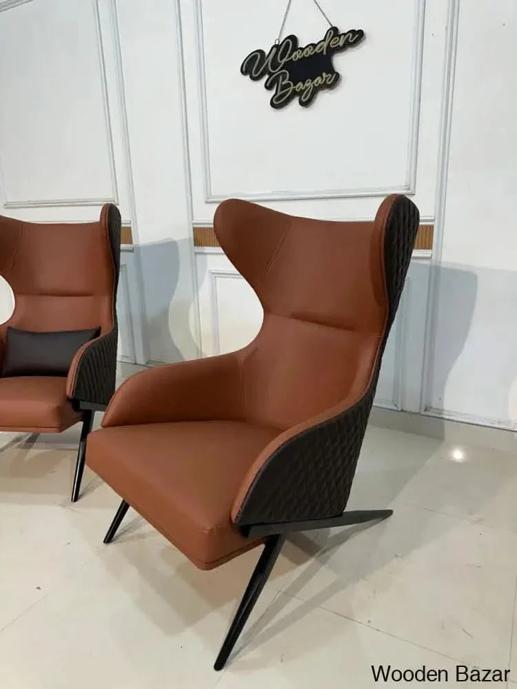 Craft Decor Faux Leather Wingback Lounge Chair With Gold Trestle Base Light Brown And Dark