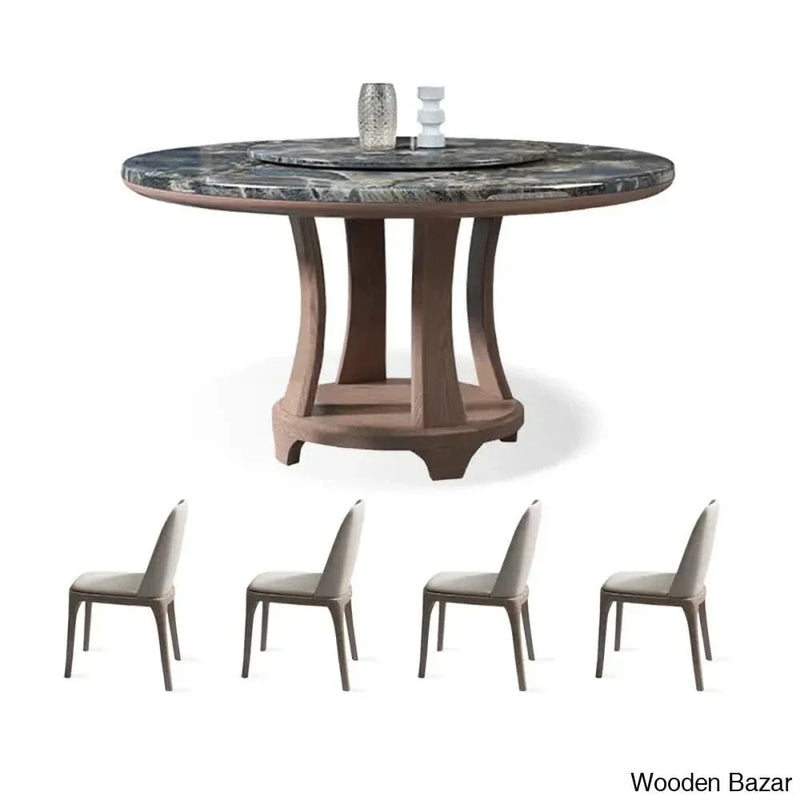 Craft Decor Five Piece Marble Top Pedestal Dining Set