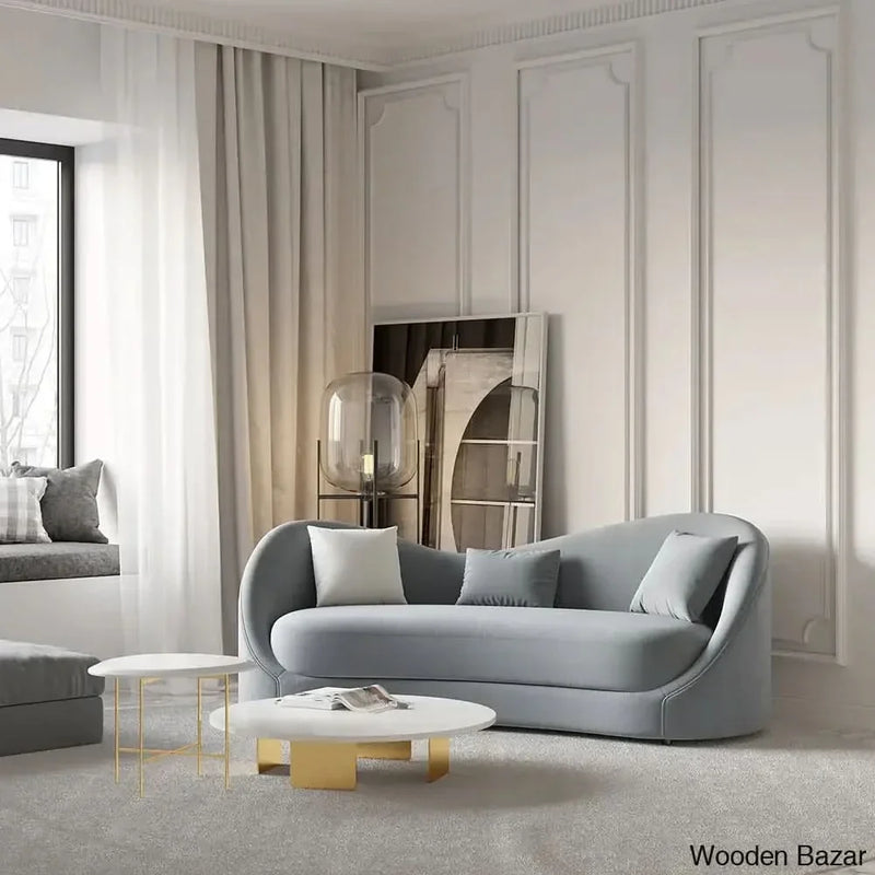 Wooden Bazar  Gray Velvet Upholstered Sofa 3-Seater Sofa Solid Wood Frame