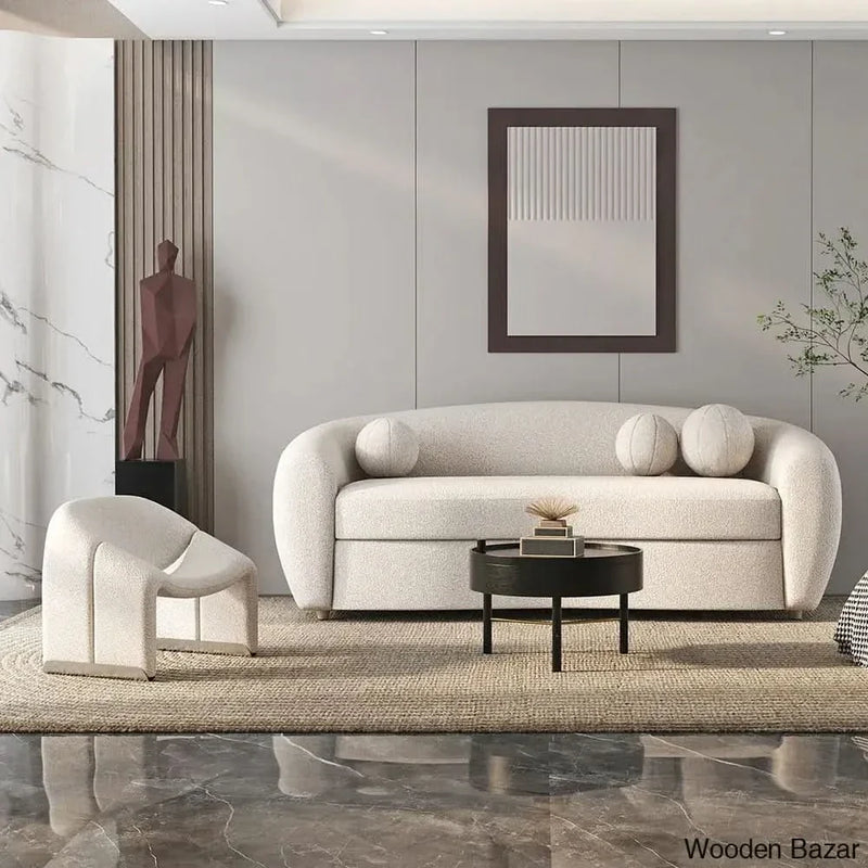 Wooden Bazar Modern White Teddy Velvet 3 Seaters Curved Sofa for Living Room