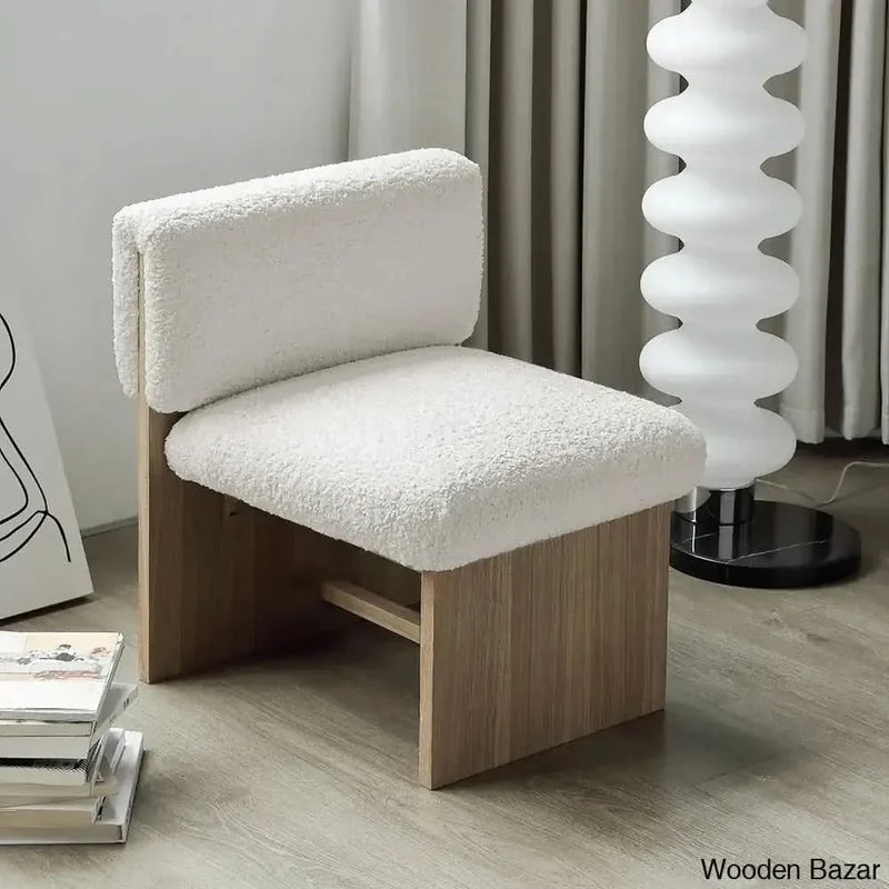 Craft Decor Modern Wood Accent Chair Boucle Upholstery for Living Room