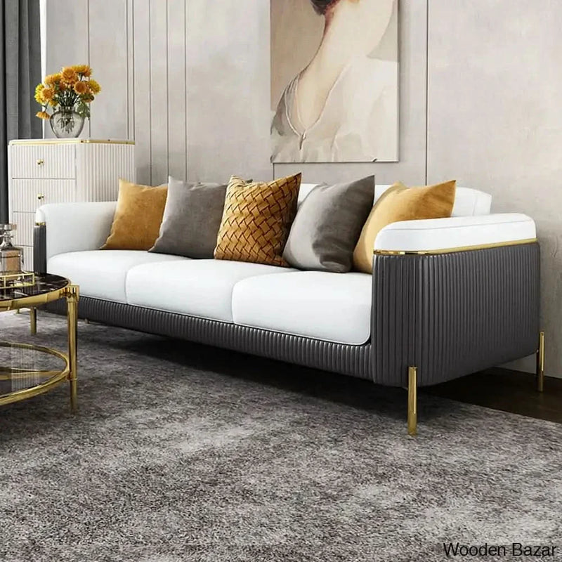 Wooden Bazar  Nappa Leather Upholstered 3-Seater Sofa Pillow Included