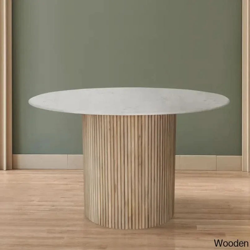 Craft Decor Oakhill Round Marble Top Solid Wood Base Dining Table