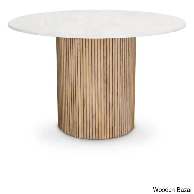 Craft Decor Oakhill Round Marble Top Solid Wood Base Dining Table