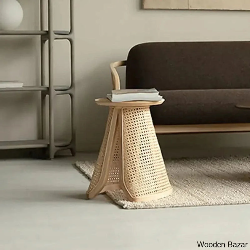Craft Decor  Rattan & Ash Wood Side Table Indoor Natural End Table