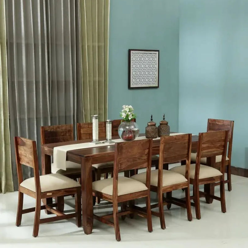 Craft Decor Rezzan Solid Wood 8 Seater Dining Set In Honey Oak Finish