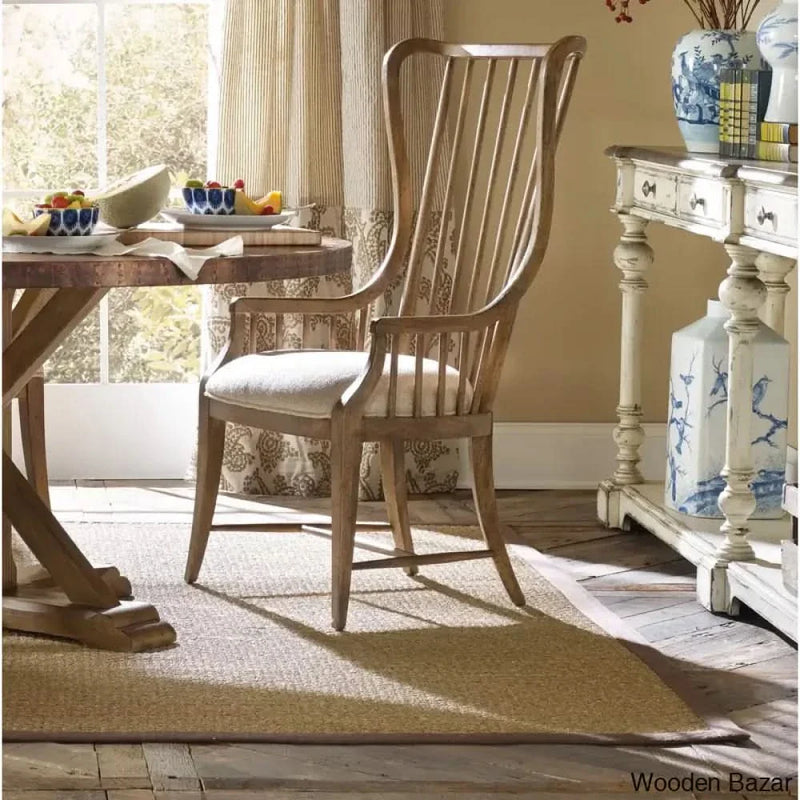 Craft Decor  Slat Back Arm Chair in Antique Hickory/Beige (Set of 2)