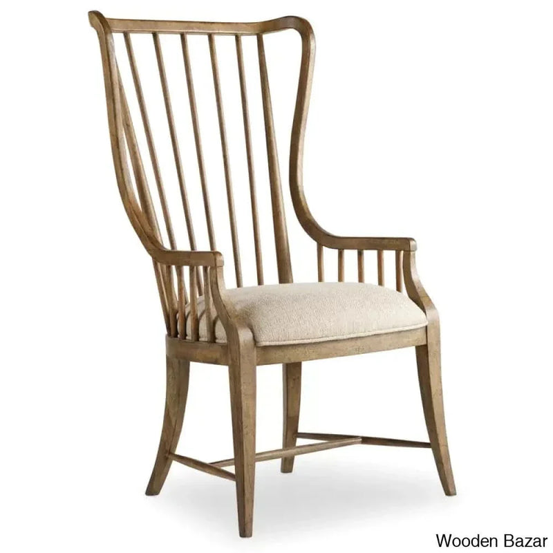 Craft Decor  Slat Back Arm Chair in Antique Hickory/Beige (Set of 2)