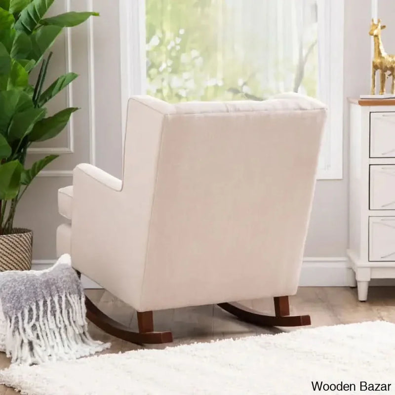 Craft Decor Thatcher Tufted Rocking Chair with Walnut Wood Base