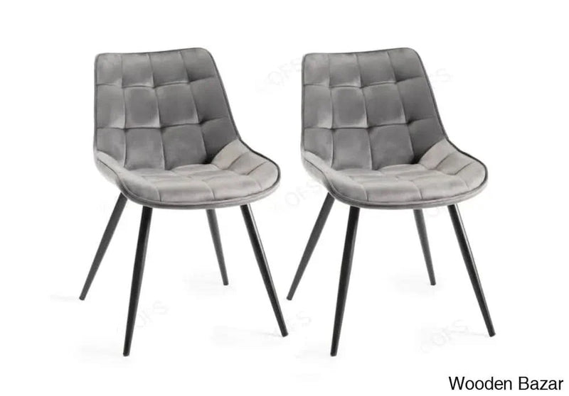 Craft Decor Velvet Fabric Dining Chair in Pair with Sand Black Powder Coated Legs