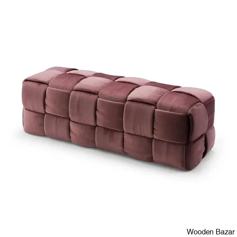 Craft Decor  Velvet Upholstered Bench Rectangle Weave Bedroom Bench in Pink