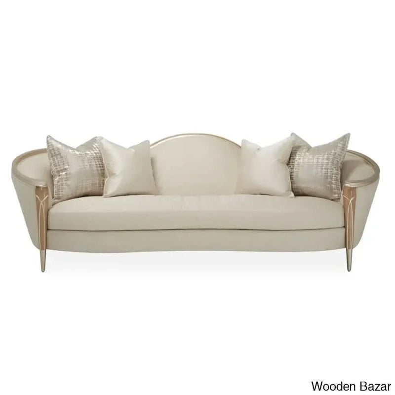 Wooden Bazar Villa Cherie 99'' Linen Round Arm Curved Sofa