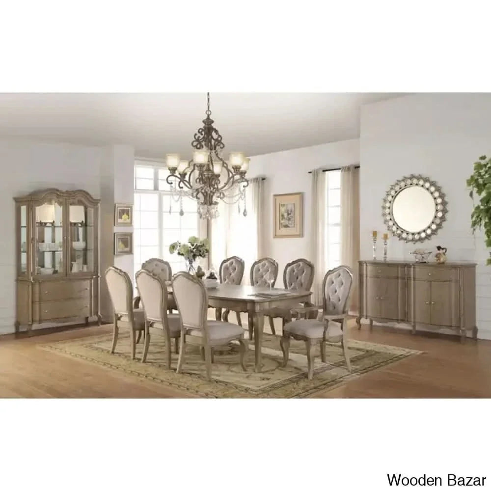 This set also comes with four backless stools upholstered in polyester for a tactile touch. Plus, the button-tufted accents on each seat round out the design of this set.