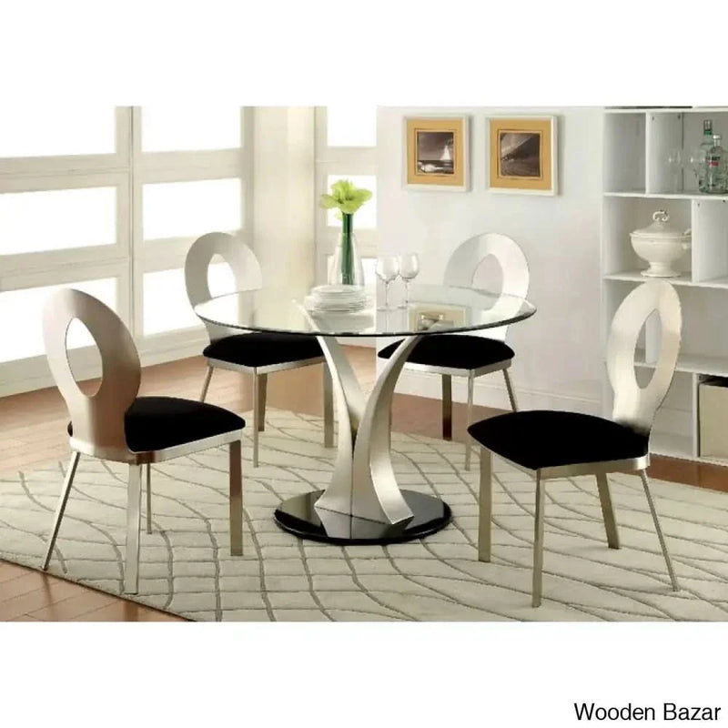 Wooner New 4 Seater  Glass Top Pedestal Dining Set