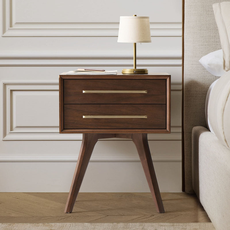 Kenberg Mid-Century Modern Walnut Nightstand with Gold Accents - Craft Decor
